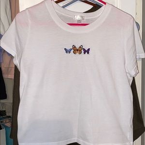 White butterfly crop top